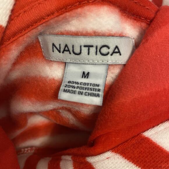 Nautica Women M Soft Fleece Hoodie Pullover Sweatshirt Pocket Logo Red White - Picture 4 of 9